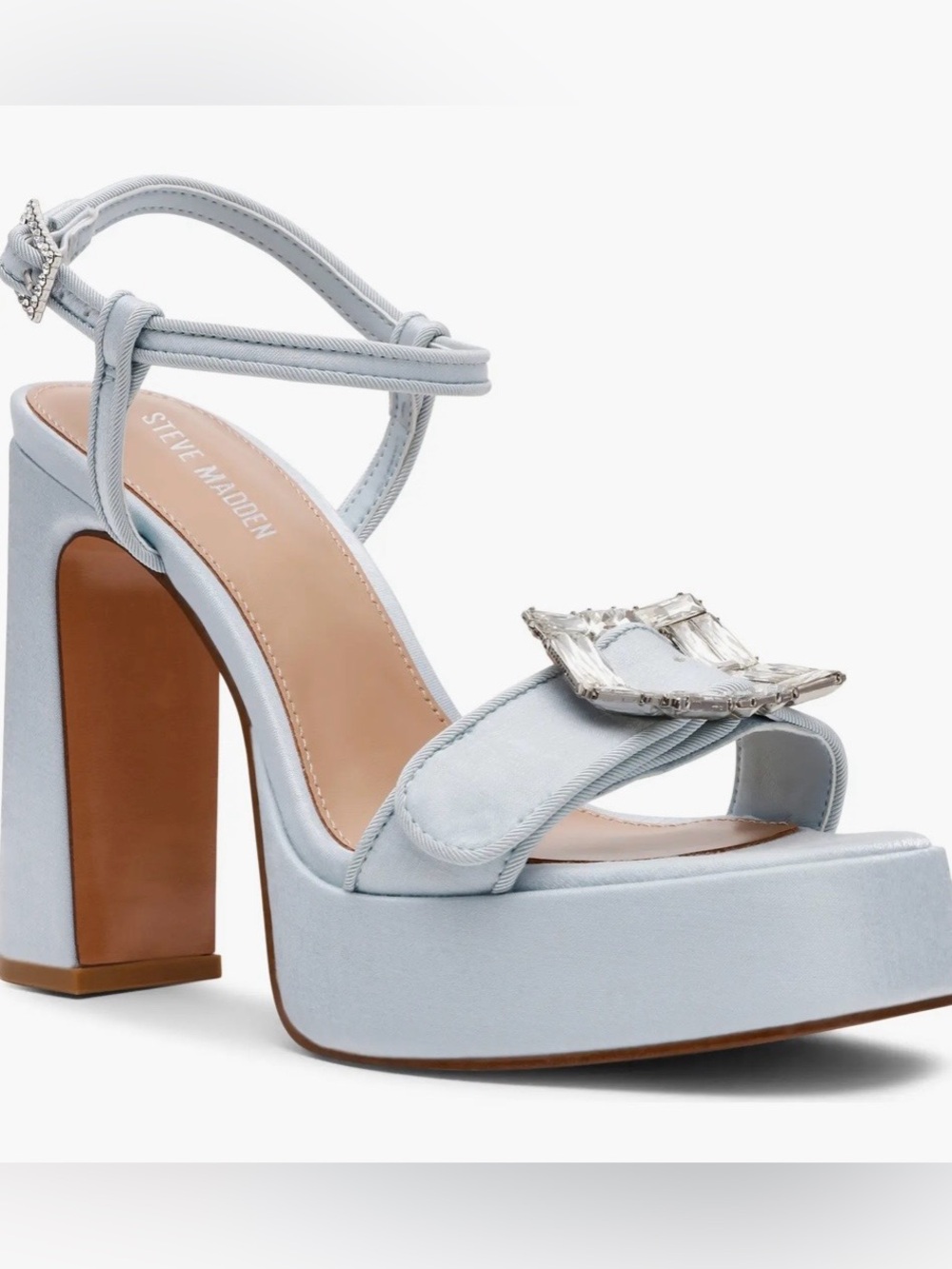 STEVE MADDEN LIANDRA ANKLE STRAP PLATFORM SANDAL BLUE SATIN COLOR SIZE 9.5 M